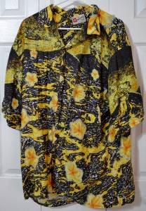 Hilo Hattie Hawaiian Original Shirt Black & Yellow Floral Size XL Made in Hawaii