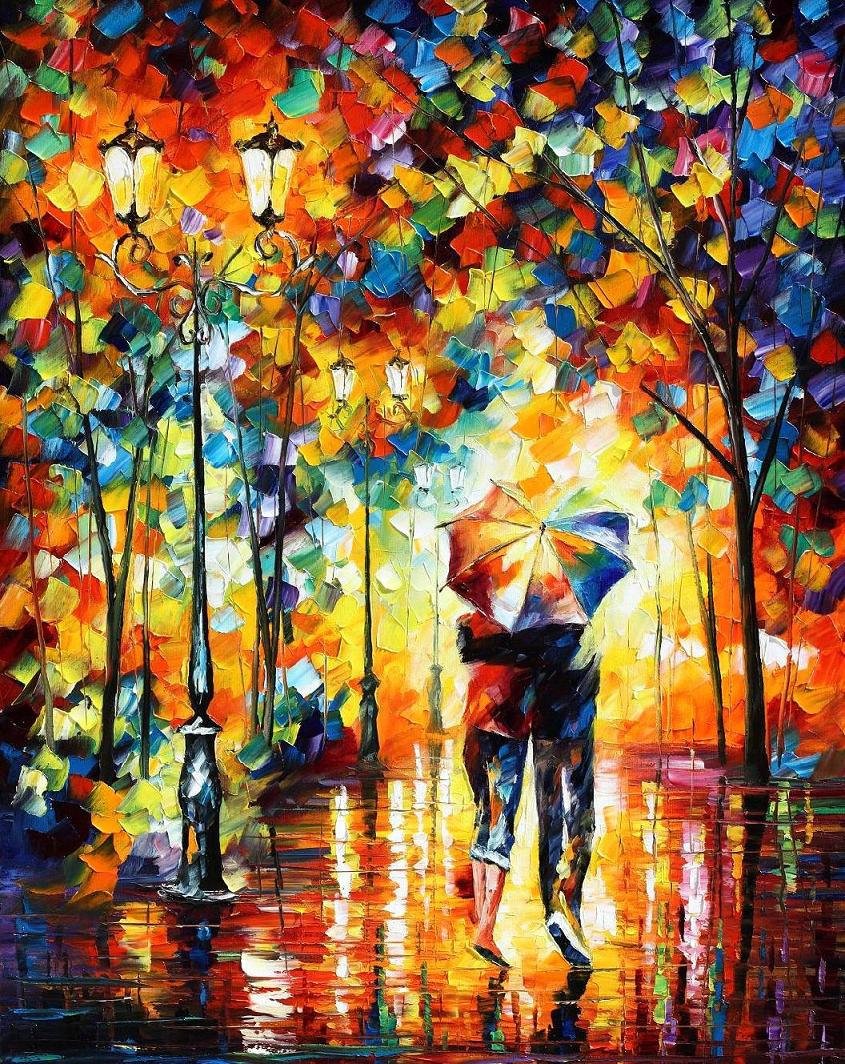 Under One Umbrella — PALETTE KNIFE Oil Painting On Canvas