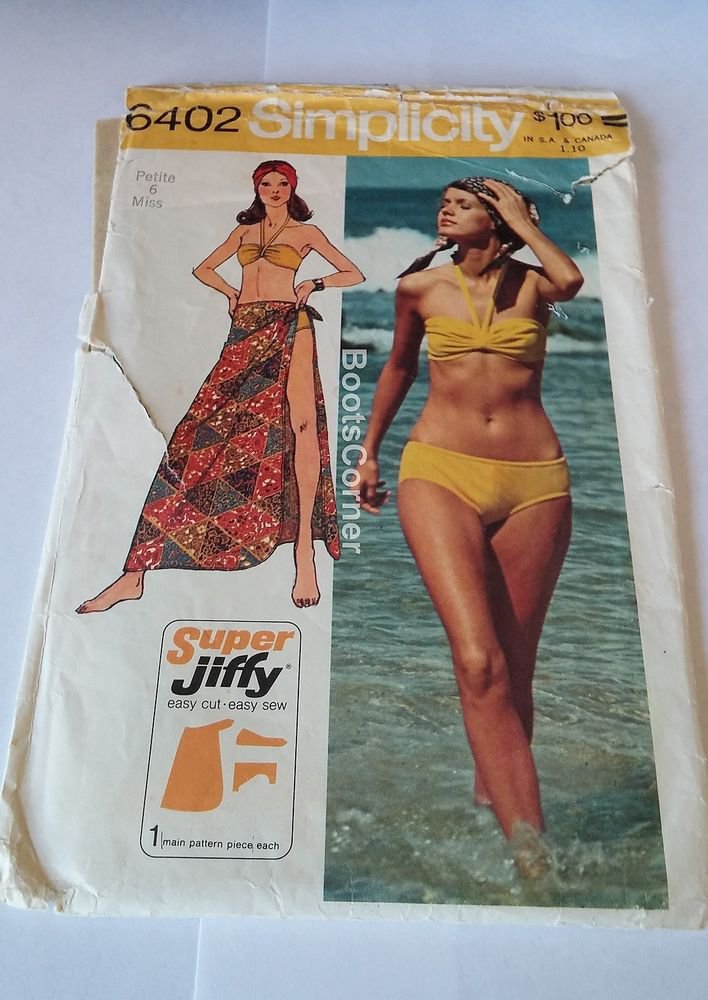 UNCUT Simplicity Sewing Pattern #6402 - Super Jiffy Bikini & Wrap - Size 6P