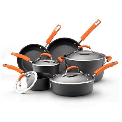 Rachael Ray 10-Piece Cookware Set: Dishwasher safe, Non-stick Orange