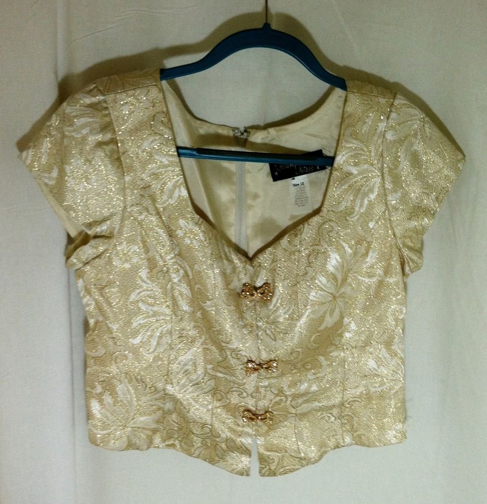 Womens Gold Blouse Top Cap Sleeve Acetate Size 12