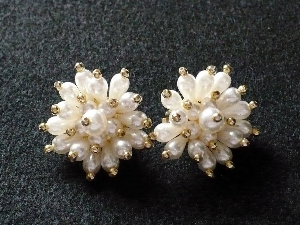Snow White Drop Clip-on Cluster Earrings
