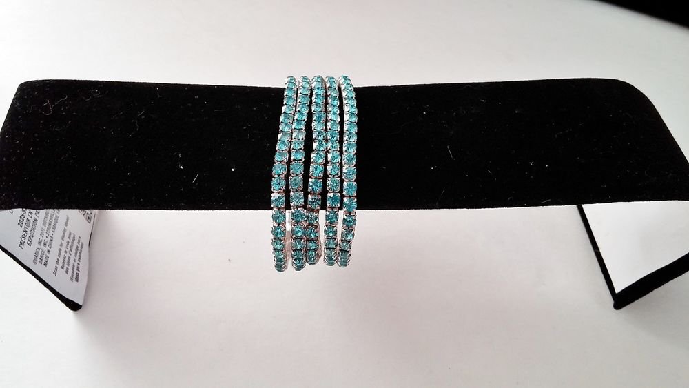 5 Rhinestone Blue Stretch Elastic Cuff Bracelets