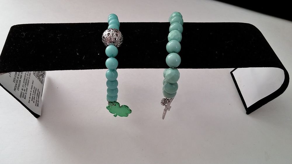 2 Charms Bird Shamrock Turquoise Bangle Cuff Bracelets NWOT