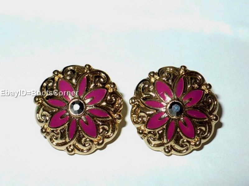 Gold Dark Pink Crystal Stud Surgical Steel Earrings