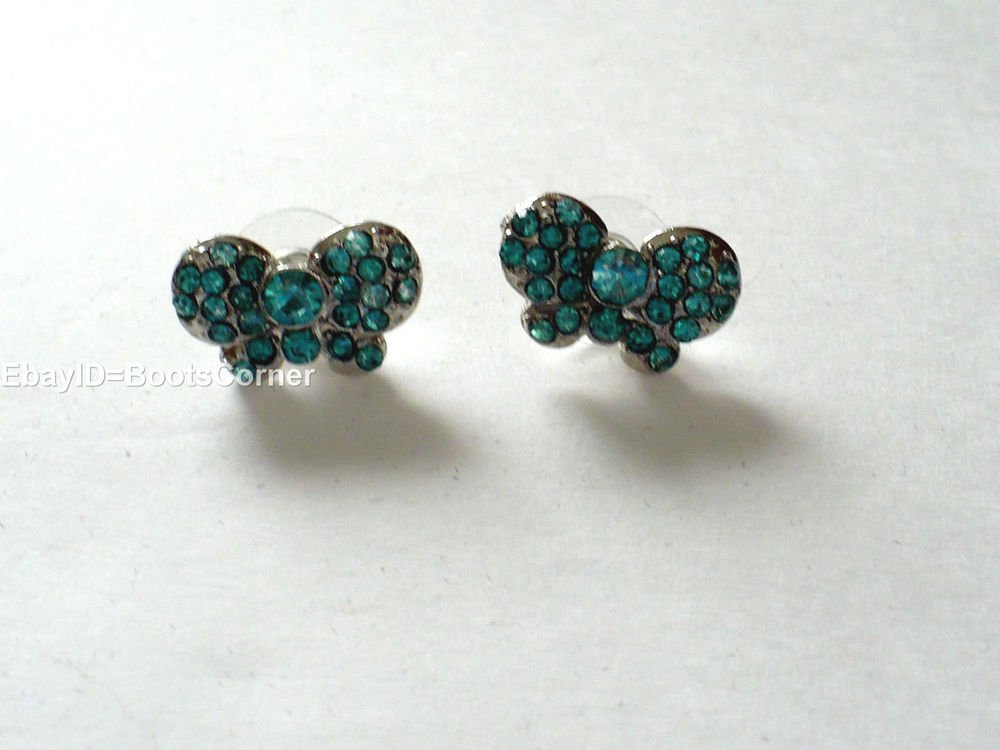 Green Bowtie Crystal Stud Earrings Surgical Steel Post