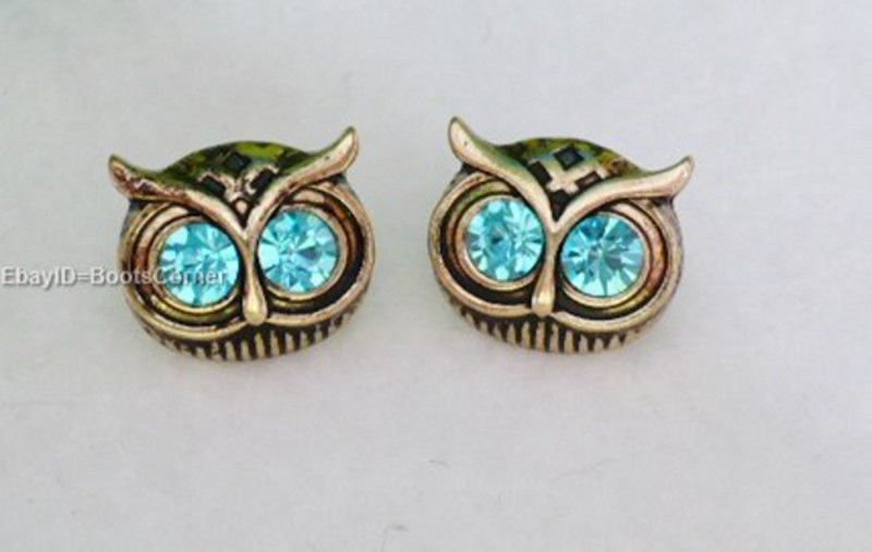 Owl Green Crystal Stud Earrings Surgical Steel Post