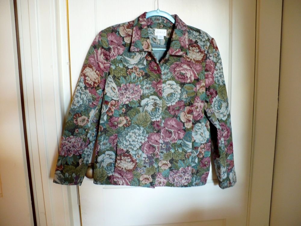 Quilted Jacket Blazer Multi-Color Pattern of Roses - Size 10