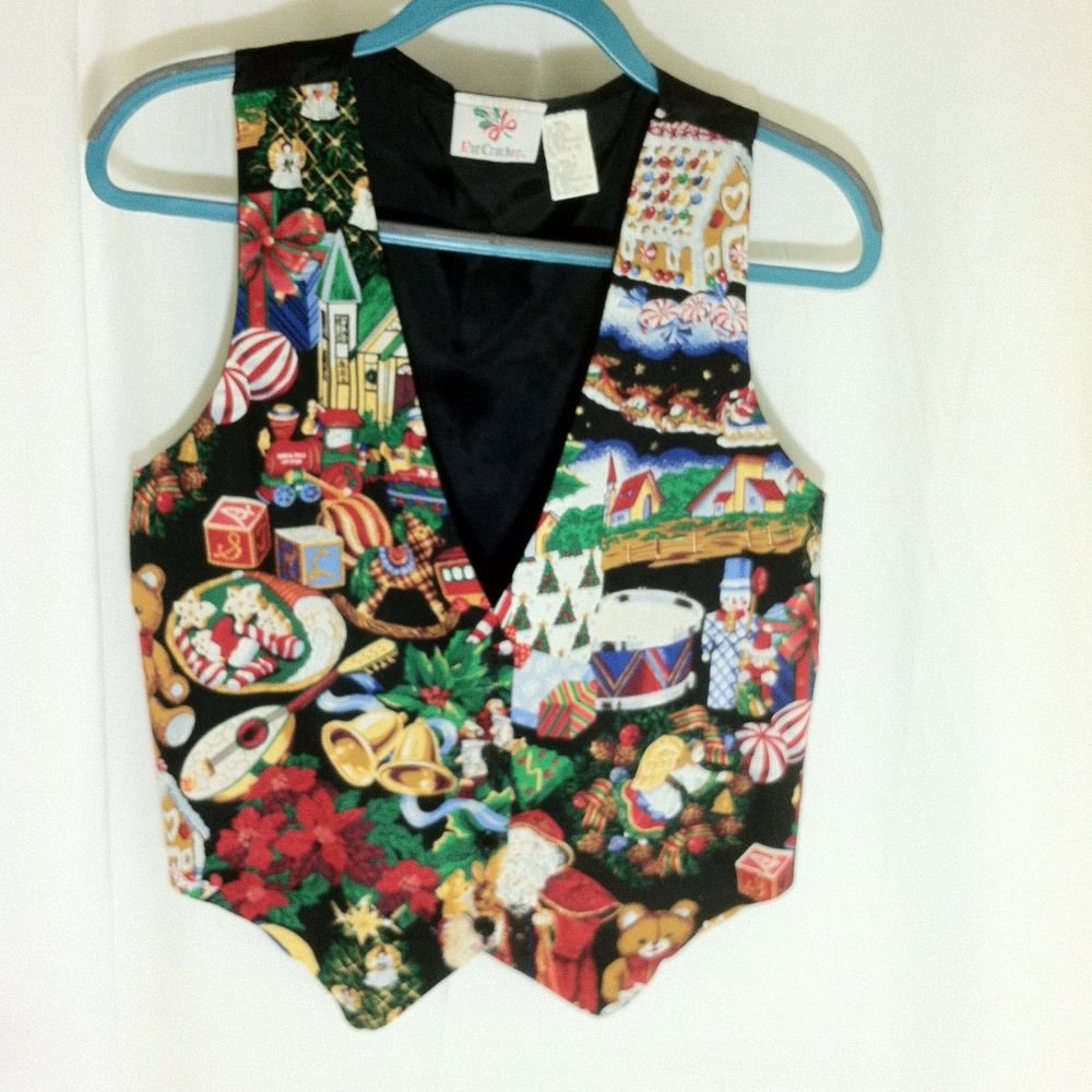 Christmas Vest Size Small 100% Cotton, Chico's Multi-Color
