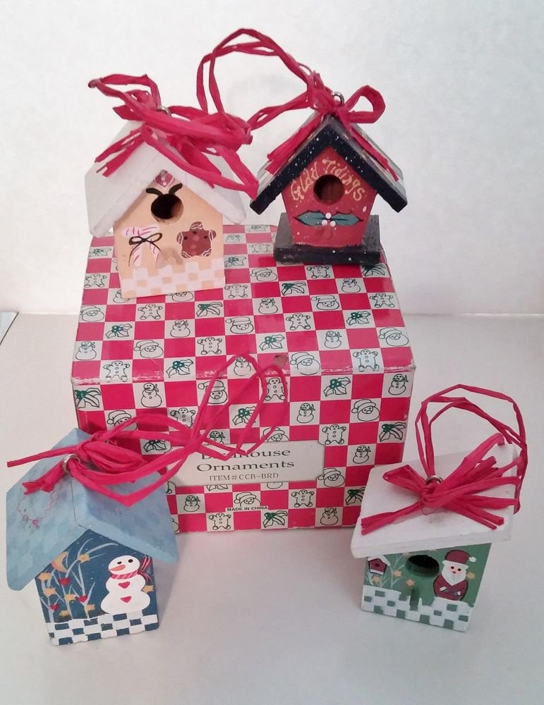 Christmas Ornaments Set of 4 Bird Houses