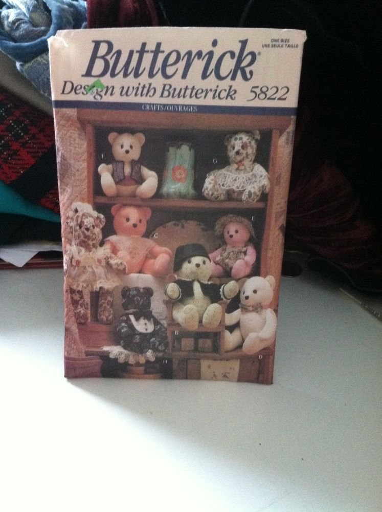 UNCUT Butterick Sewing Pattern #5822 15" & 18" Bears w/moveable arms & legs
