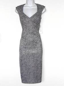 Maggy London Dress Black White Pebble Print Stretch Career Cocktail NWT
