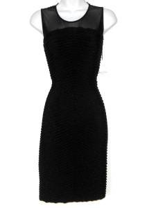 Calvin Klein Dress Black Shutter Pleat Mesh Illusion Bodycon Stretch NWT