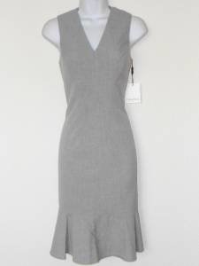 Calvin Klein Dress Light Gray Curvy Sheath Tulip Ruffle Career Cocktail NWT