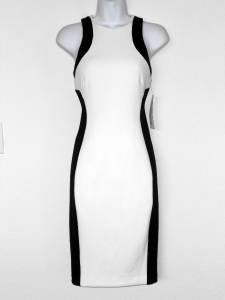 Maggy London Dress Ivory Black Colorblock Illusion Stretch Scuba NWT
