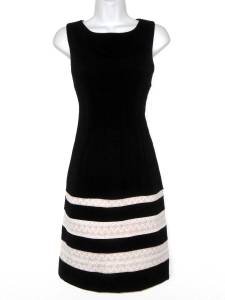 Ivanka Trump Dress Black Ivory Lace Block Stripes Sheath Sleeveless New
