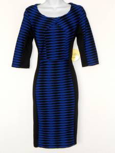 Emma & Michele Dress Royal Blue Black Colorblock Stripe Stretch NWT