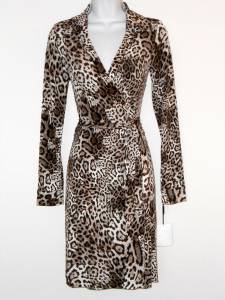 Calvin Klein Wrap Dress Brown Leopard Animal Print Stretch Versatile NWT