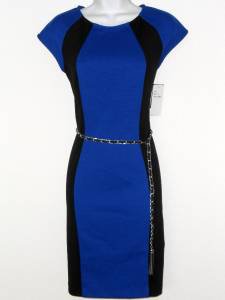 Sandra Darren Dress Size 10 Cobalt Blue Black Colorblock Scuba Knit Belt NWT