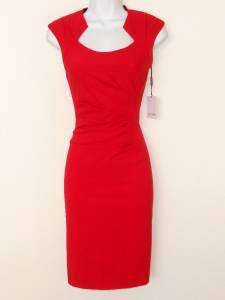 Calvin Klein Dress Size 4 Red Ruched Stretch Sheath Cocktail Career NWT