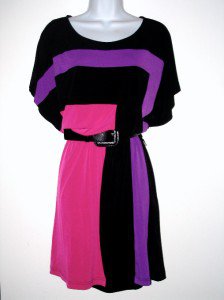 Rafaella Dress Small S Pink Purple Black Colorblock Geo Stripe Blouson Belt