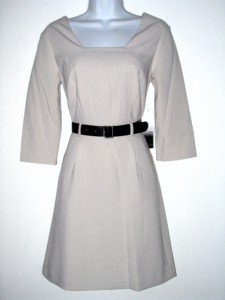 Kensie Dress Size Large L Lrg Beige Taupe Retro Mod Flare Belt NWT