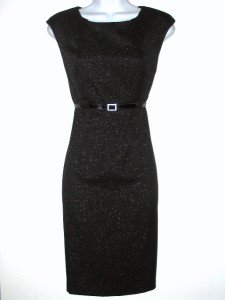 Connected Apparel Dress Size Sz 8P Sheath Black Silver Shimmer Belt Career New