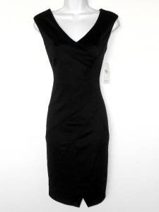 Sandra Darren Black Dress Size 10 Starburst Stretch V Neck Cocktail NWT