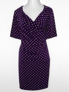 Connected Apparel Dress Size 20W Purple Beige Polka Dot Print Ruched Stretch New