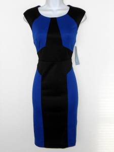 London Times Dress Size 10 Royal Blue Black Colorblock Knit Sheath NWT