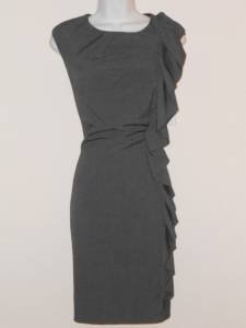 Calvin Klein Dress Size 8 Gray Ruffle Stretch Sheath Career Cocktail NWT