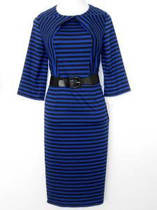 Julian Taylor Dress Size 16W Royal Blue Black Striped Knit Belt Versatile NWT