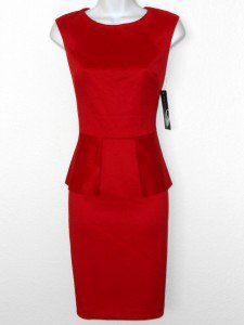 Nine West Dress Size 10 Cherry Red Peplum Pencil Stretch Cocktail Party NWT