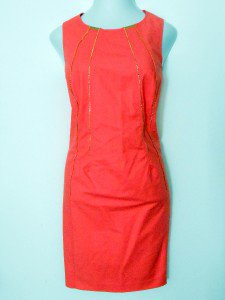 Calvin Klein Dress Size 20W Coral Melon Sheath Gold Zippers Career Cocktail NWT