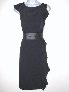 Calvin Klein CK Dress Size Sz 10 Charcoal Gray Sheath Ruffle Belt NWT New