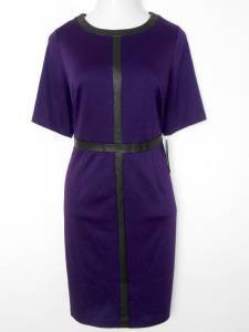 Connected Apparel Dress Size 16W Purple Black Faux Leather Trim Career NWT