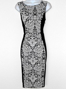 Bobeau Dress Medium M Black Ivory Print Colorblock Stretch Knit Cocktail New