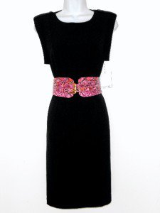 Calvin Klein Black Dress Size Sz 4 Stretch Sheath Pink Snakeskin Belt NWT