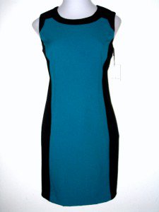 Calvin Klein CK Dress Size Sz 8 Teal Blue Black Colorblock Stripe Sheath NWT New