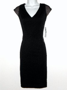 Maggy London Black Dress Size 8 Stretch Nude Mesh Panels Cap Sleeve NWT