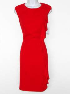 Calvin Klein Dress Size 6 Red Ruffle Stretch Sheath Career Cocktail NWT