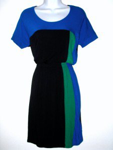 DKNYC Dress Size XS Black Blue Green Geometric Colorblock Knit Blouson NWT