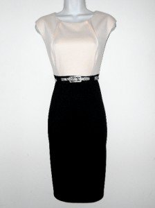 Connected Apparel Dress Size Sz 8 Sheath Ivory Black Knit Snake Belt Career New