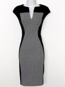 Connected Apparel Dress Size 8 Black White Polka Dot Knit Sheath Colorblock New
