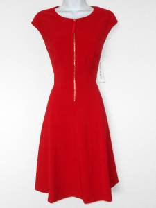 Maggy London Red Dress Size 14 Stretch Retro Fit & Flare Gold Zipper NWT