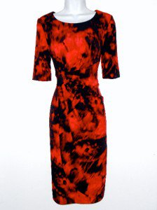 Connected Apparel Dress Size Sz 10 Stretch Red Black Watercolor Tie Dye New NWOT