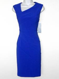 London Times Dress Size 12 Bright Blue Starburst Asymmetrical Stretch Sheath
