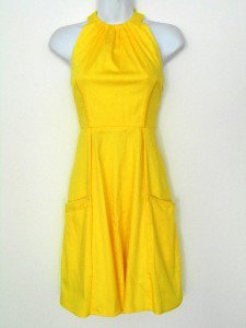 Jessica Simpson Dress Size 10 Lemon Yellow Halter Cotton Flare Pockets Retro NWT