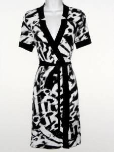 Calvin Klein Dress Size XL Faux Wrap Black White Animal Print Stretch NWT