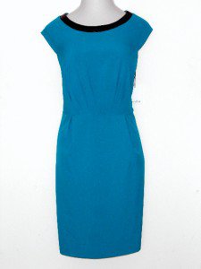 Calvin Klein CK Dress Sz 24W Blue Black Faux Leather Trim Stretch Sheath NWT